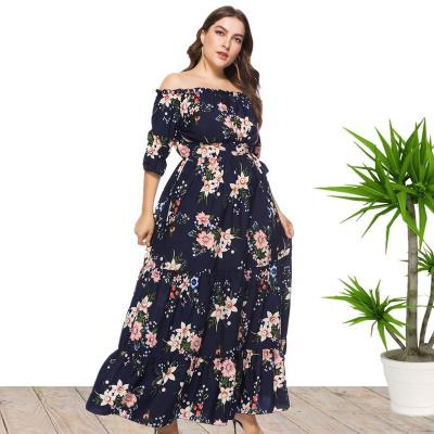 China Anti-wrinkle Dropshipping 3XL 4XL, 5XL off the shoulder floral print plus size summer long dress for women wholesale china for sale