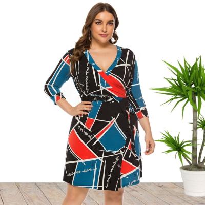 China 2021 New Arrival Anti-wrinkle Plus Size Long Sleeve Wrap Midi Dress For Women Wholesale XL 6XL for sale