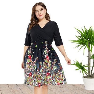 China Anti-Wrinkle Dropshiping 7XL Plus Size Floral Print Half Sleeve Casual Midi Dresses For Women Wholesale China for sale