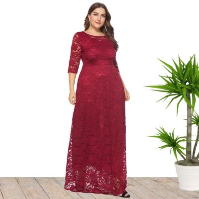 China Angelic Anti Wrinkle Plus Size Plus Size Maxi Long Evening Lace Bridesmaid Dress High Quality Wholesale for sale