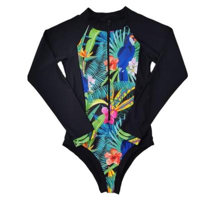 China High Quality Custom Printed Womens Swimsuit Long Sleeve Full Sleeve Zipper Rash Guard Bikini Breathable Floral Print Swimsuit High Quality for sale