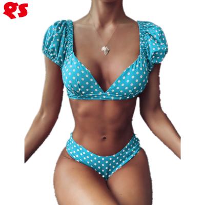 China High Quality Breathable Summer Dot Short Sleeve Bikini Sets Polka Dot Two-Piece Girls Beach Wear for sale