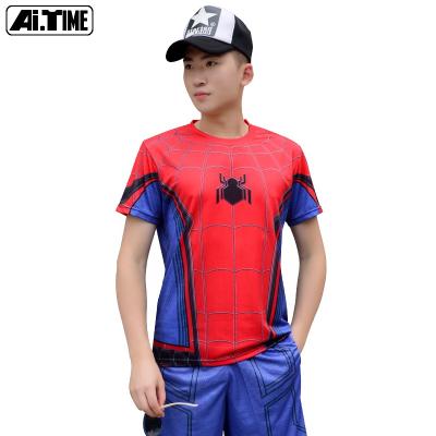 China Anti-Wrinkle Men's T-shirt Cosplay Costume Spider-Man Fitness Suit Panther Thanos Sports Quick-Drying Shorts Sleeve T-shirt for sale