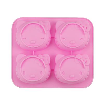 China Children's 4 Cavity Cartoon Cute Viable Cat Shape Rice Silicone Cake Pudding Chocolate Mold for sale