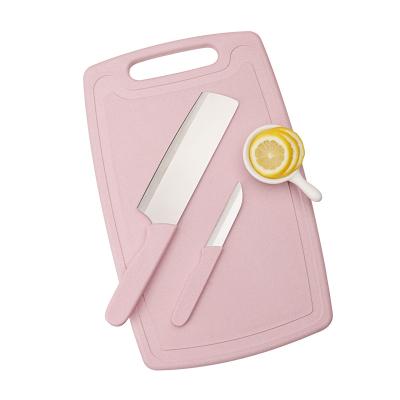 China Food Grade Stocked 3 Piece Pink Plastic Cutting Board Knife Set For Kitchen for sale