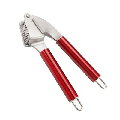 China Amazon Kitchen Garlic Press Stainless Steel Sustainable Hot Selling Home Garlic Presses With Red Handle for sale