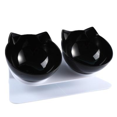 China Viable Wholesale Separated Plastic Water Fountain Raised Double Dog Food Bowl Perros Cat Feeder Pet Bowl for sale