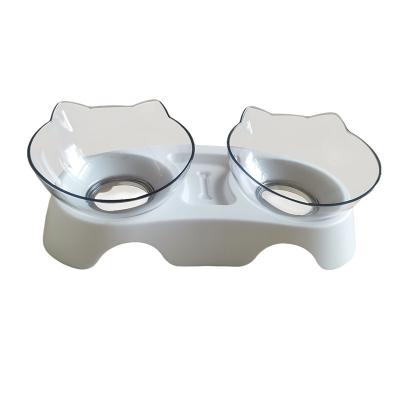 China Sustainable Free Sample Plastic Separated Animal Double Bowls High Dog Bowl Pet Food High Feeder for sale