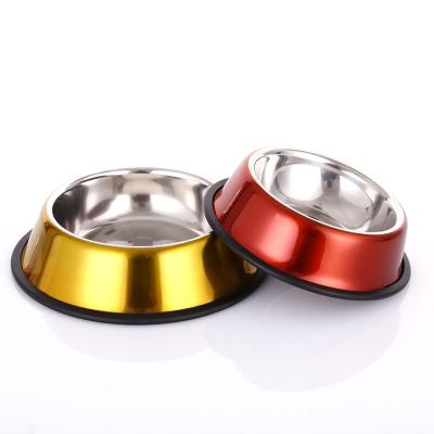 China Viable Free Sample Different Size Rounded Non-Slip Pet Bowl Stainless Steel Metal Dog Bowl Hund Luxury for sale