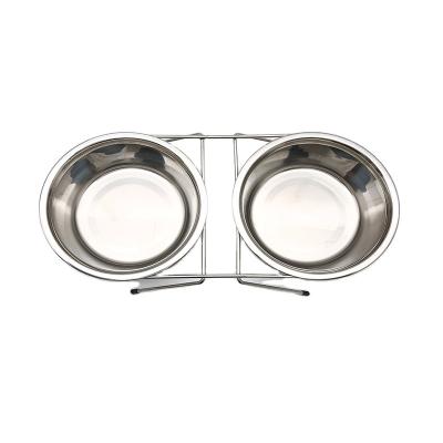 China Sustainable Adjustable Raised Dog Bowls For Pet Food Water Polished Stainless Steel Dog Bowl With Iron Stand for sale