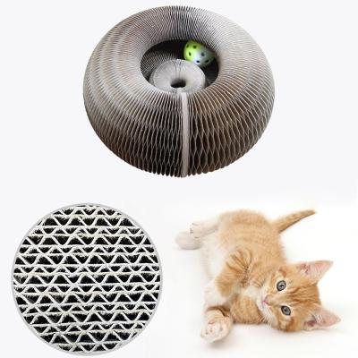 China 2022 Wholesale Stocked Hotsale Foldable Wrinkled Cat Scratcher Cardboard With Bell Multi Functional for sale