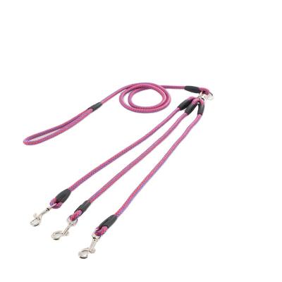 China Customized Customized 1.5m Retractable Nylon Three Heads Pet Leashes With Stainless Steel Buckle for sale