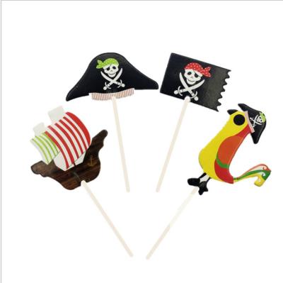 China 24pcs Pirate Cupcake Toppers Food Paper Picks For Pirate Theme Birthday Baby Shower Party Flag Skeleton Pirate H Bird Dish en venta