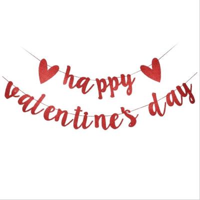 Китай Happy Red Gold Valentine's Day Heart Garland Glitter Banner Glitter Banner Be Mine Banner With Balloon Decoration продается