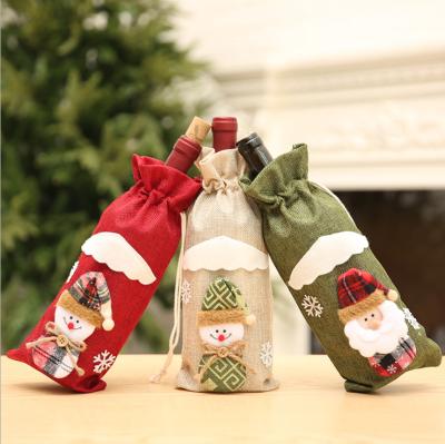 중국 Burlap Christmas Wine Bottle Cover Burlap Champagne Robe with Drawstring Gift Bags Dinner Table Decoration Items for Christmas Party 판매용