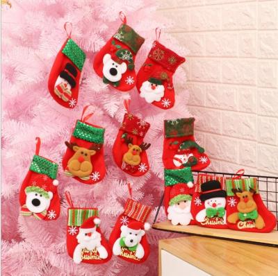 China Small 3D Model Christmas Stocking Chimney Christmas Tree Ornaments Hanging 3D Mini Socks With Rope Christmas Decoration for sale