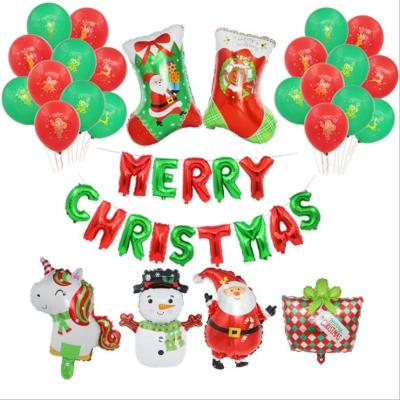 중국 Red and green color Merry Christmas foil balloon banner decoration set for mall hotel Christmas party foil latex balloon decoration items 판매용