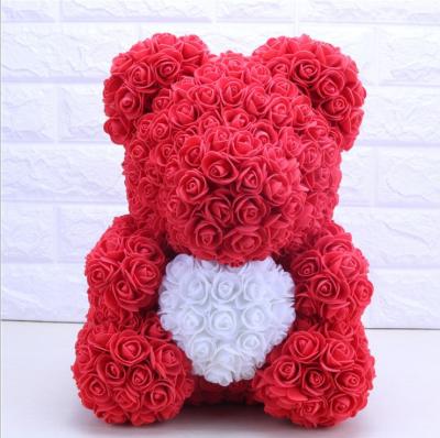 China Foam Flower Bear Eternal Flower Handmade Pink Bear With Heart Unique Gifts For Girls With Gift Box for sale