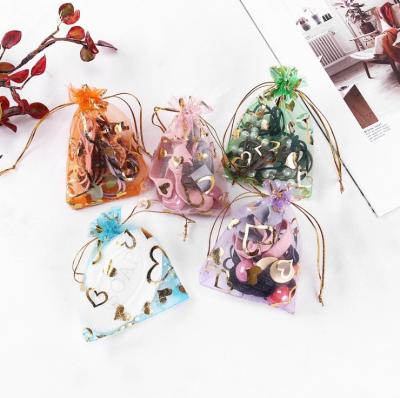 China Sheer Organza Favor Bags Drawstring Heart Printed Gift Bags Jewelry Pouch Candy Bags For Wedding Baby Shower Party for sale