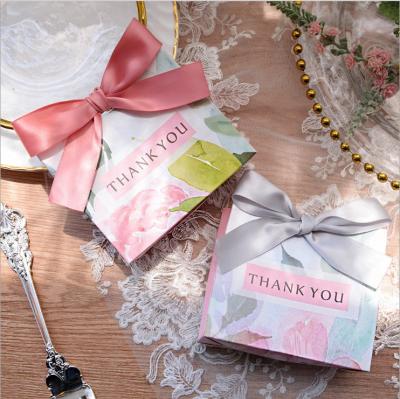 China Cardboard Thank You Bag Birthday Wedding Favors Gift Bags Candy Box Treat Bags With Bow Ribbon for sale