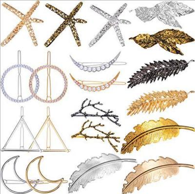 China Creative Fashion Hair Clip Moon Triangle Circle Butterfly Hollow Metal Geometric Hairpin Hair Barrettes For Women SRH à venda