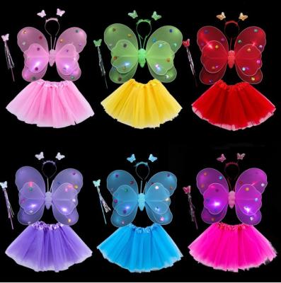 China Kids Led Light Butterfly Wings With Light Up Fairy Wings Angel Wing Costume Set Stage Props Tutu Skirt Girls Butterfly for sale