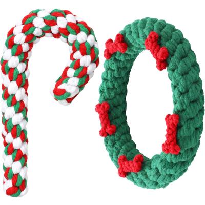 China Chew Toy Durable Xmas Candy Cane and Ring Rope Petgift Christmas Set for sale