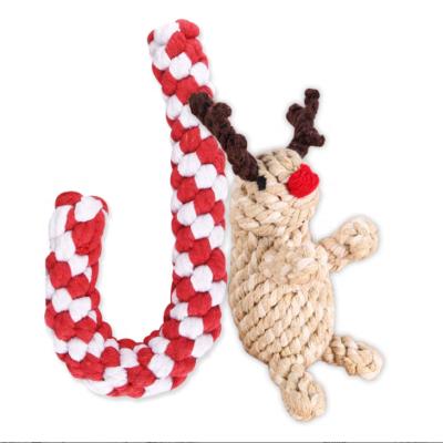 China Viable Christmas Dog Chew Toys Holiday Dog Rope Toy Gift Set Candy Cane abd Deer Toy Set for sale