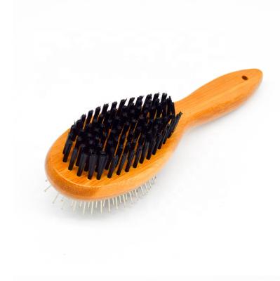 China Durable Hot Sale Double Sided Pet Slicker Brush With Bamboo Handle For Dogs And Cats Long Hair Pampers Grooming Comb To Remove Shedding for sale