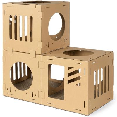 China Sustainable Cardboard Cat House DIY Corrugated Cardboard Cat Rabbit Climbing House Configurable Cat Play Tower for sale