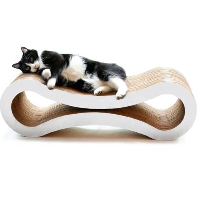 China Large Corrugated Cardboard Scratch Panel Sustainable Cat Scratcher Lounge Figure 8 Shape for sale