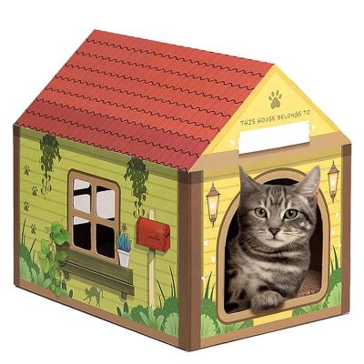 China Viable Cardboard Cat House with Scratcher Cat Play House for Indoor Cats Wrinkled Scratcher Box for sale