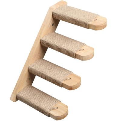 China Sustainable Wall Mounted Cat Climbing Shelf with 4 Steps Cat Hammock Wall Shelves and Perches Set Wooden Scratching Platform for Cats for sale