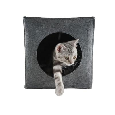 China Removable and Comfortable Pet Cat Cave House Foldable Gray Square Pet Bed Breathable Cat Cave for Shelf for sale