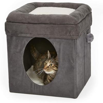 China Cat Cubes Large Breathable Foldable Cat House With Soft Cushion Mat Folding Footrest Seat Large Cat Cube Condo Pet House for sale