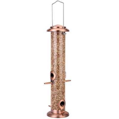 China Viable Outdoor Bird Feeder Transparent Seed Hanging Bird Feeder Copper Coated Wild Bird Feeder for sale