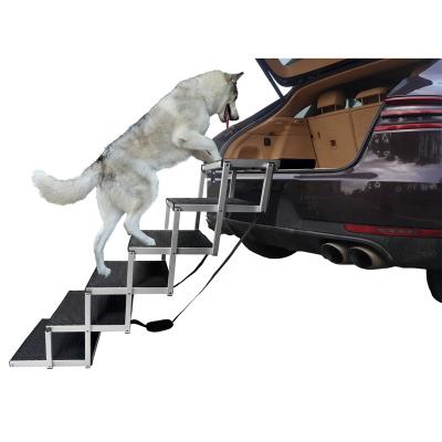 China Travel Aluminum Dog Stairs Folding Aluminum Pet Stairs 6 Step Foldable Pet Stairs for Car SUV Bed and Sofa for sale