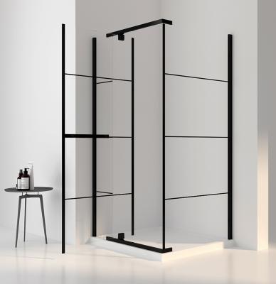 China Modern Indoor Black Glass Shower Brackets Design Frosted Glass Shower Enclosure for sale