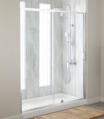 China Modern 8mmm / 10mm Tempered Clear Glass Aluminum Hardware Single Sliding Shower Door for sale