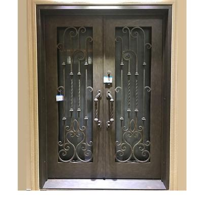 China Wrought iron exterior security double steel door wrought iron exterior door with sidelight for sale