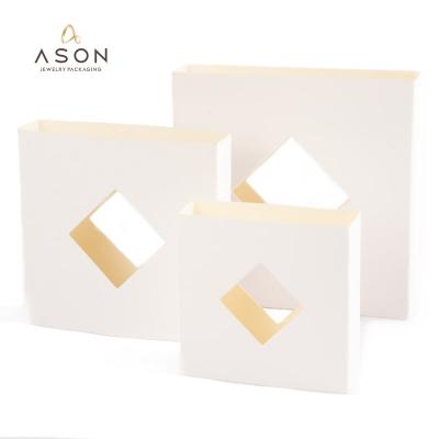 China Jewelry Packaging Display Diamond Shaped Window Box PE Film Paper Sleeve Hanging Jewelry Ring Transparent Cardboard for sale