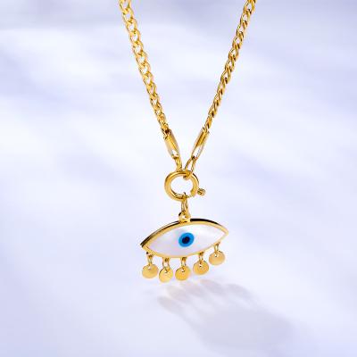 China 2022 new design popular FASHIONABLE blue eyes jewelry products stainless steel 18k gold plated necklace for sale