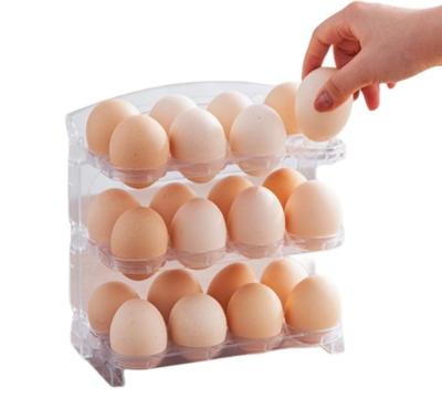 China Steamable Kitchen Egg Storage Rack Organizing Three Layer 24 Layer PS Egg Container BPA Free Grid Egg Box Refrigerator Storage for sale