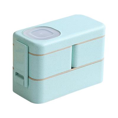 China Steamable 1050ml Wheat Fiber Double Lunch Box For Students, Workers Portable 3 Compartment Large Capacity Bento Box for sale