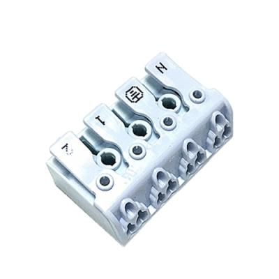 China PA66 94 V-2 VDE 4 Pin Push In Wire Connector With Ground Plate for sale