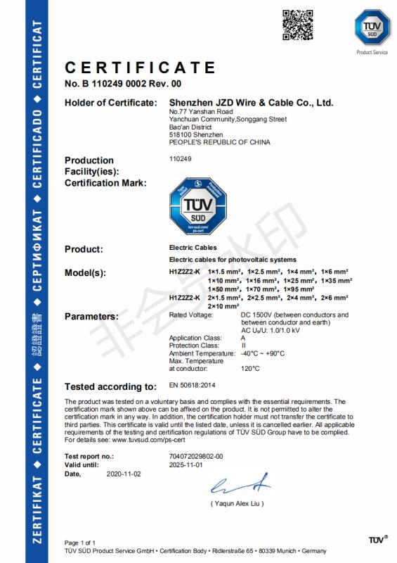 TUV mark - Shenzhen JZD Wire & Cable Co., Ltd.