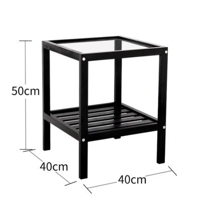 China Simple Black Glass Bedside Table Solid Wood Sofa Side Table Eco - Friendly for sale