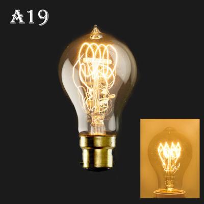 China All Decectorative Design 220V B22 Bayonet Vintage Edison Bulb 25W 40W 60W Dimmable Antique Clear Decorative/Amber Glass Edison Bulb A19/A60 for sale