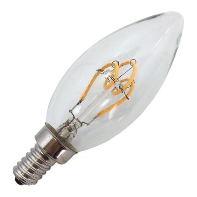 China All decorative lighting use high light efficiency C35 2W soft spiral led filament lamp E12 E14 E26 E27 B22 dimmable edison led filament curved candle bulb for sale