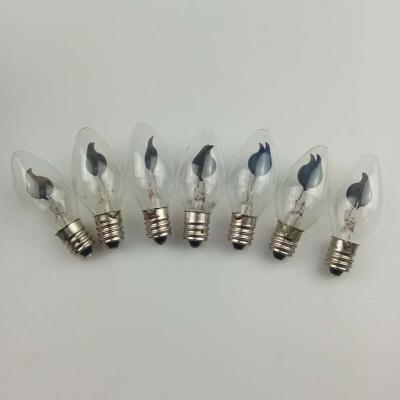 China Indoor Lighting Decoration Flicker C7 Flame Cover 120V 1W E12 Clear Glass Incandescent Light Bulb for sale